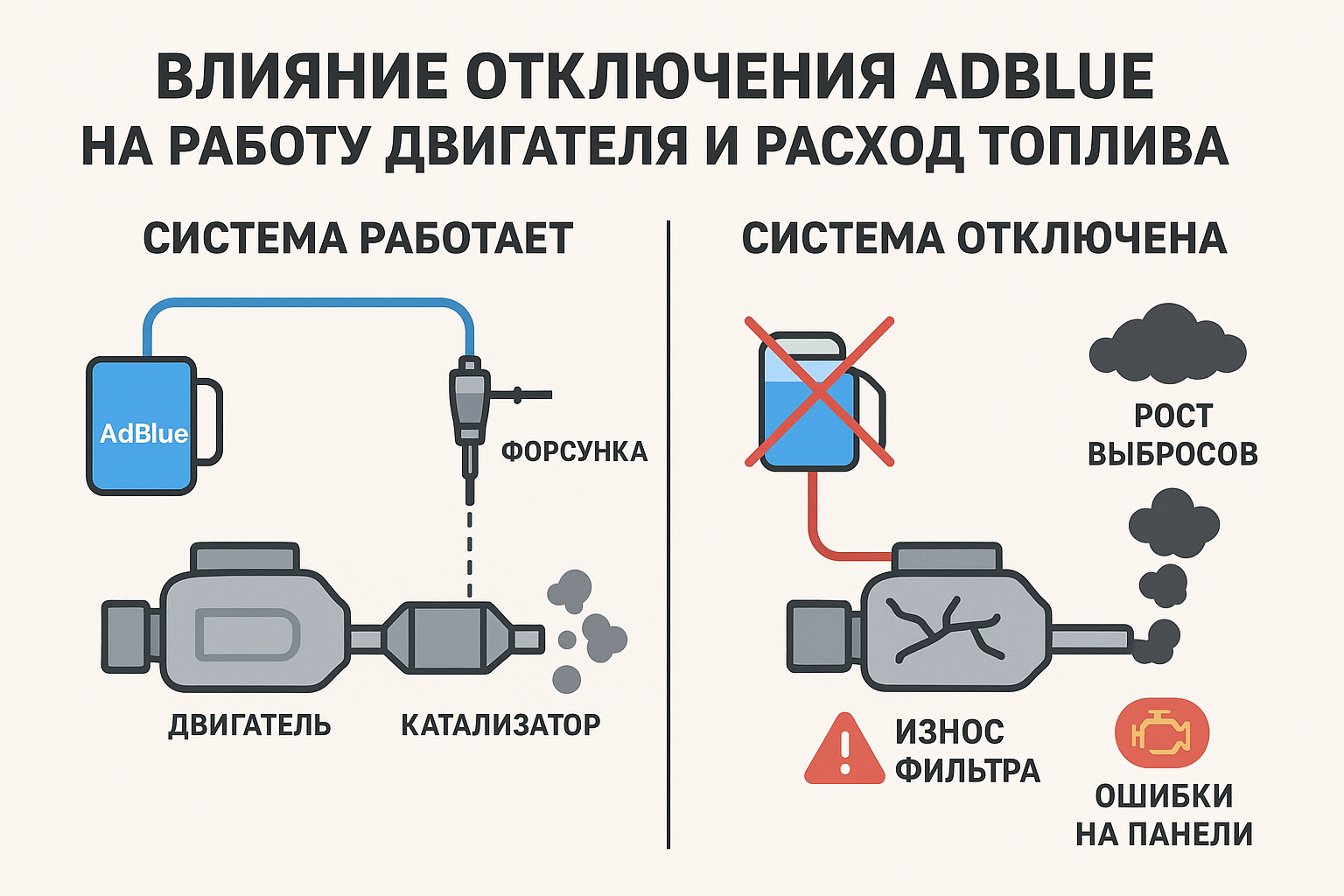 Влияние отключения AdBlue на работу двигателя и расход топлива