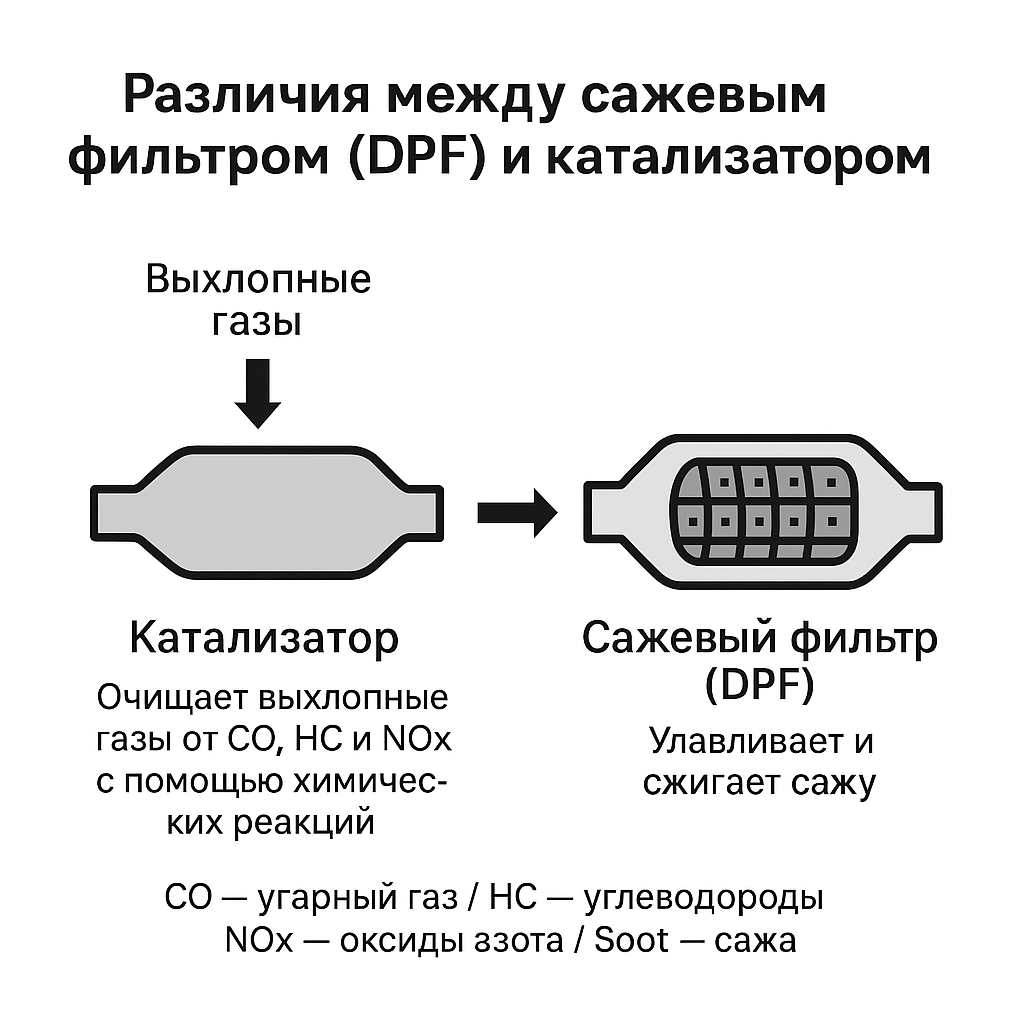 Разница между сажевым фильтром (DPF) и катализатором: из чего сделаны и как работают